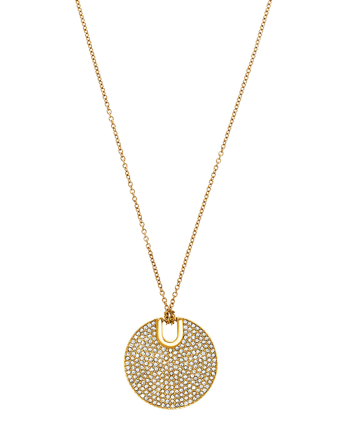 Michael Kors Pave City Disc Pendant Necklace In Gold - Michael Kors Disc Pendant Necklace Michael Kors Pave City Disc Pendant Necklace In Gold - Michael Kors Disc Pendant Necklace