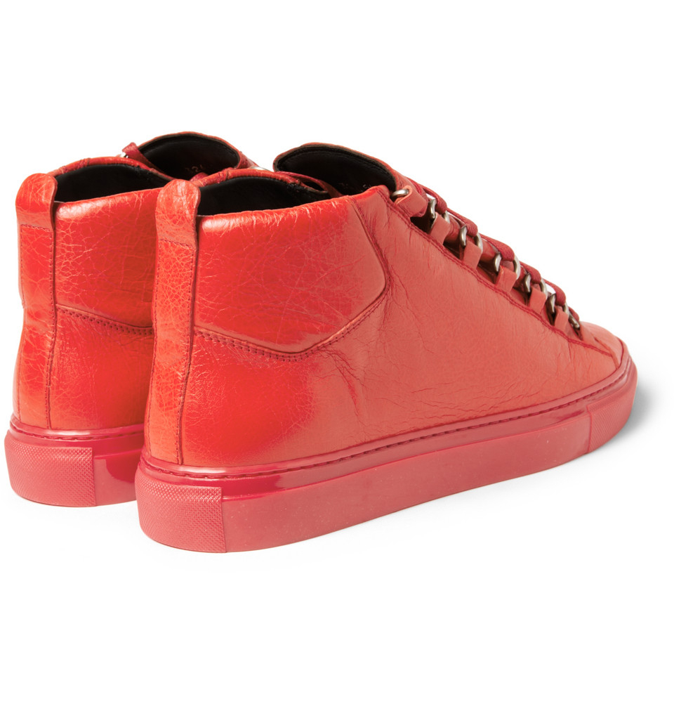 Lyst Balenciaga Arena Creasedleather Sneakers In Red For Men 6834