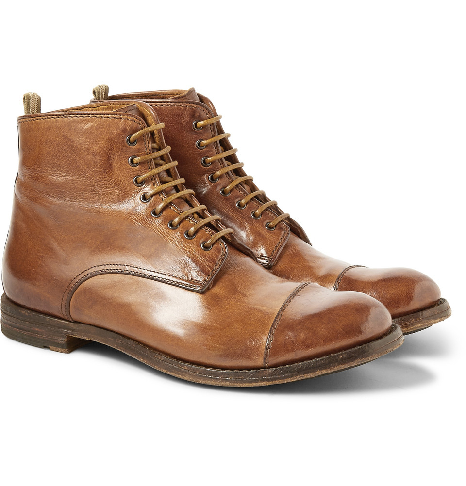 Lyst - Officine Creative Anatomia Polished Lace-Up Leather Boots in ...