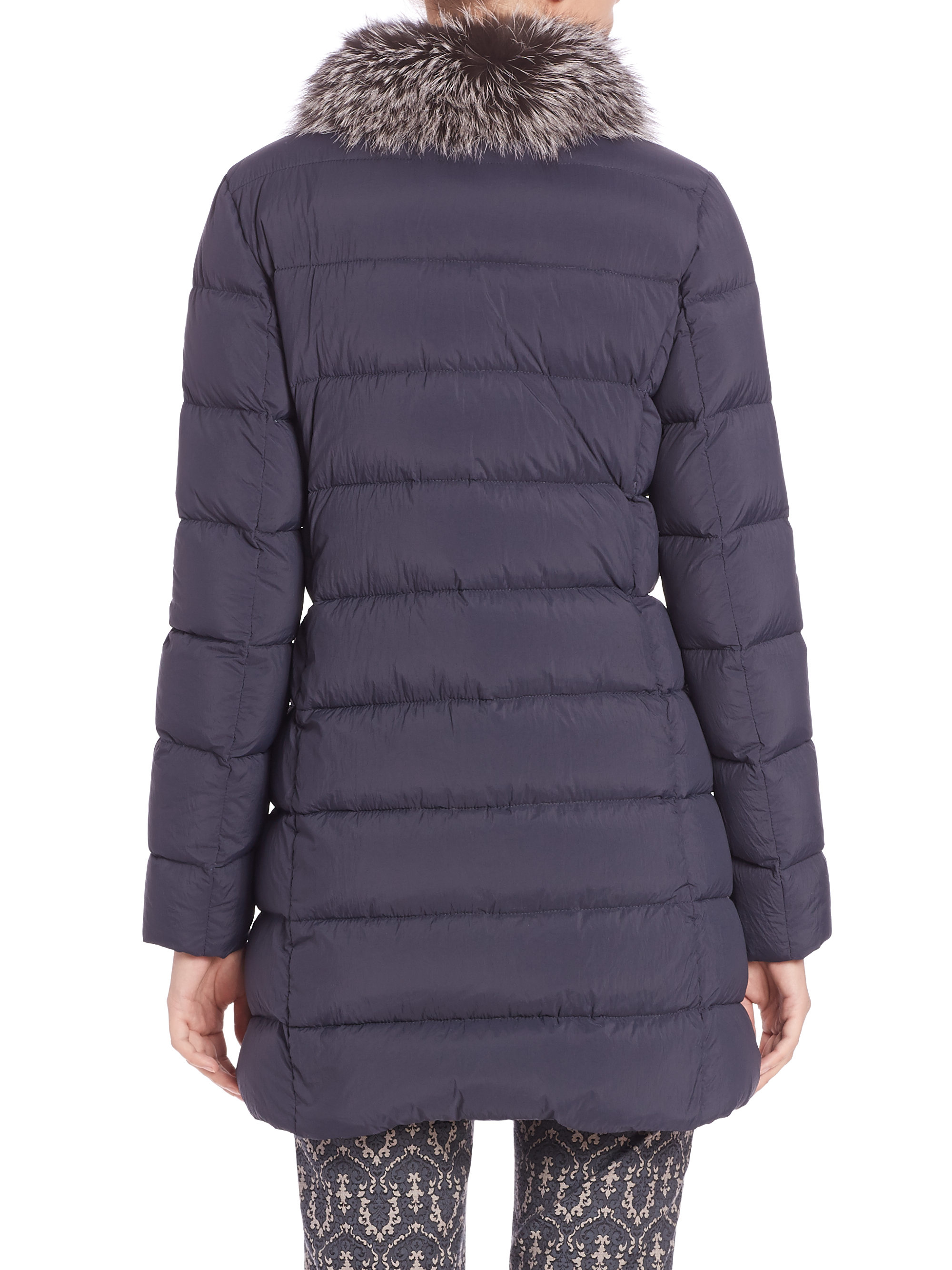 Lyst - Peserico Fur-trimmed Mixed-media Puffer Coat in Blue