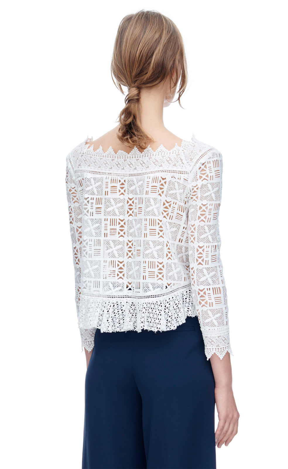 Rebecca taylor Long Sleeve Crochet Lace Top in White | Lyst