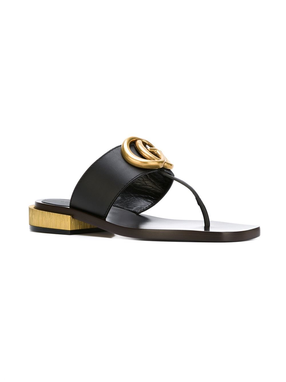Lyst - Gucci Double-G Leather Sandals in Black