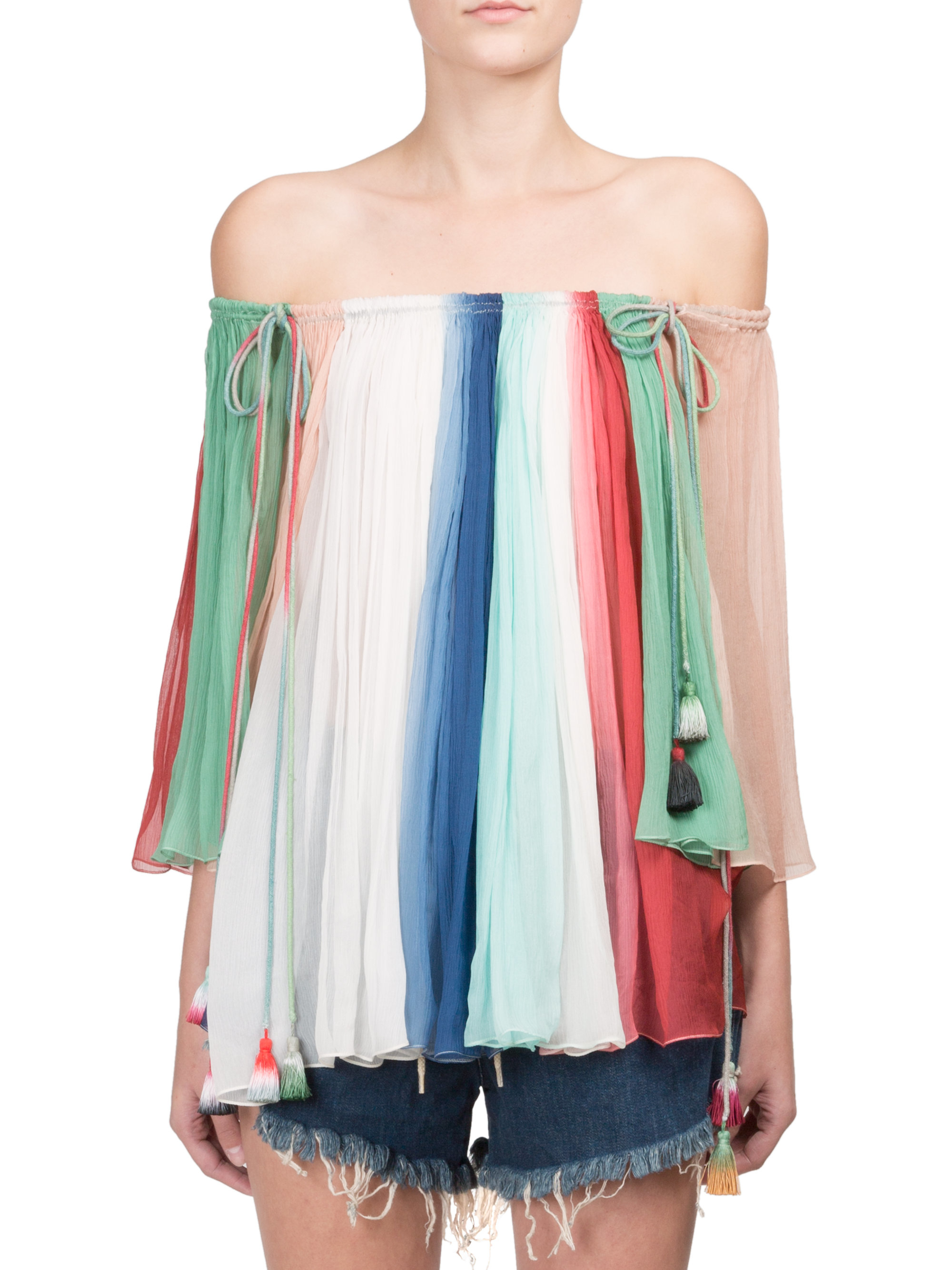 Lyst Chloé Rainbow Silk Offtheshoulder Blouse