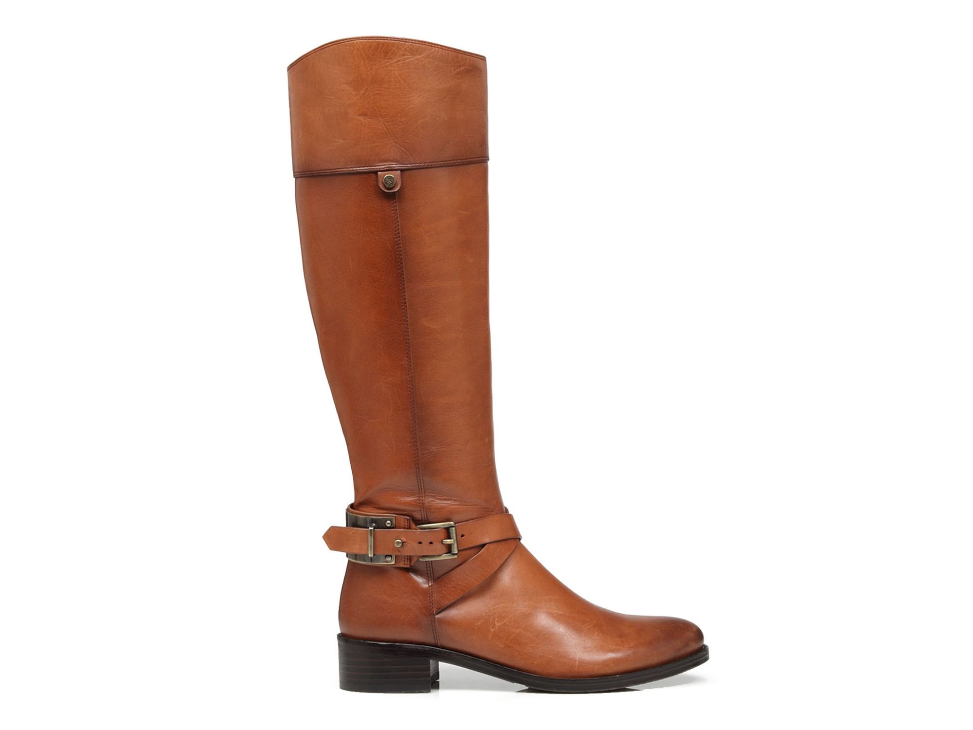 Vince camuto Wide Calf Buckle Leather Tall Shaft Boots in Brown | Lyst