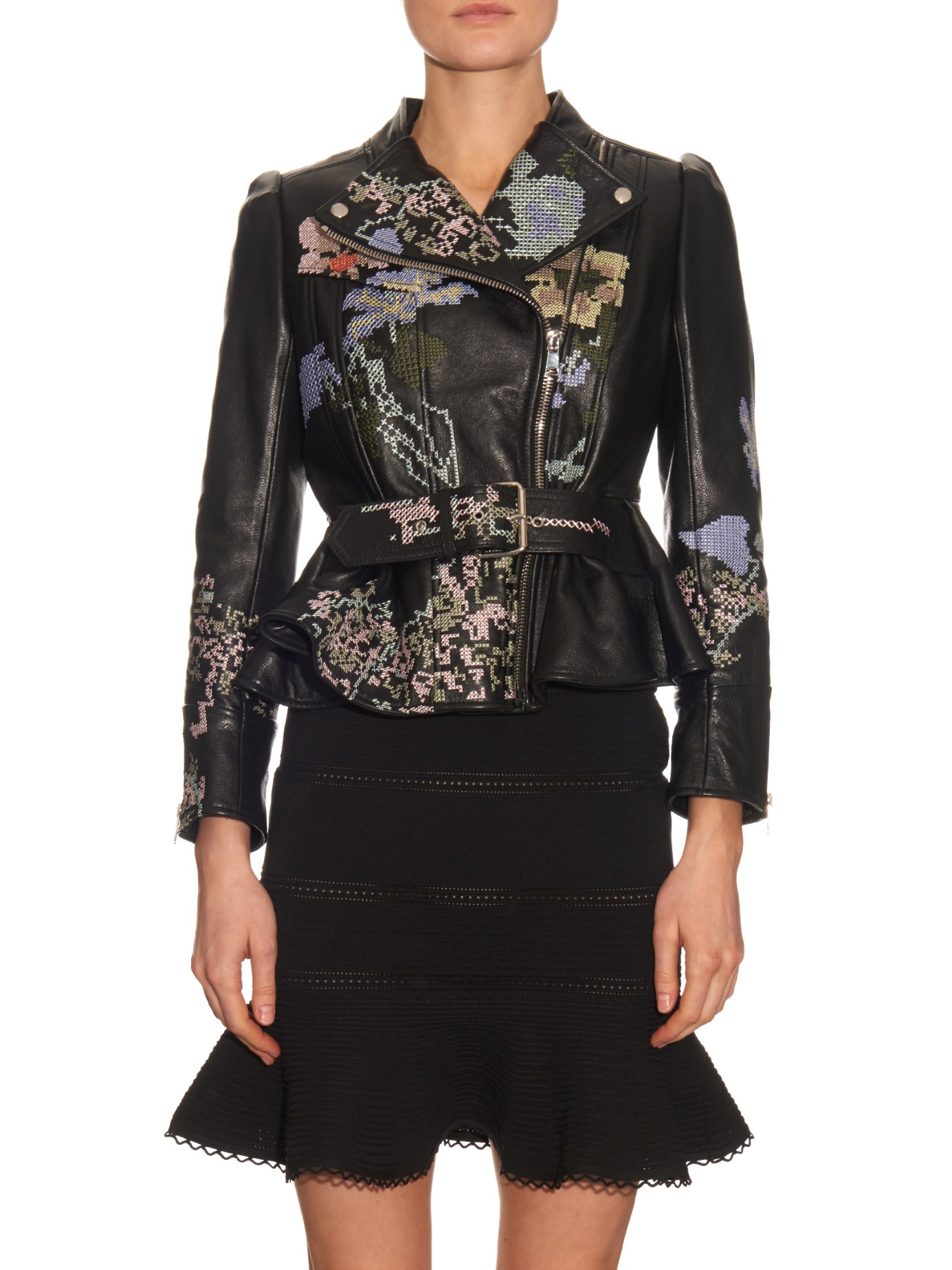 Lyst - Alexander Mcqueen Cross-stitch Embroidered Leather Jacket