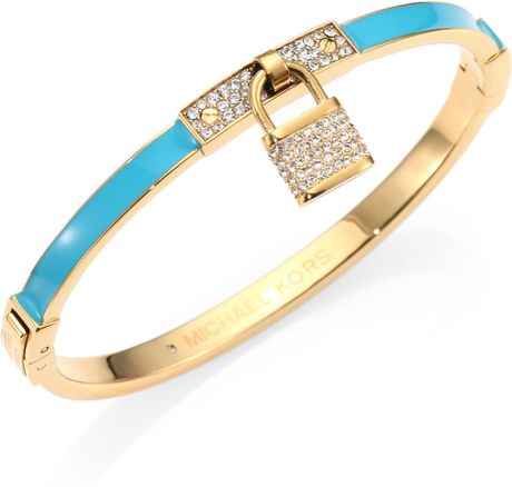 Michael Kors Enamel Pave Padlock Bangle Bracelet in Blue (GOLD) | Lyst