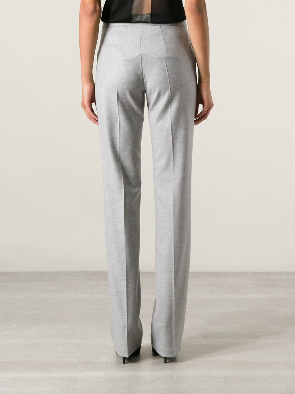 high waisted grey trousers