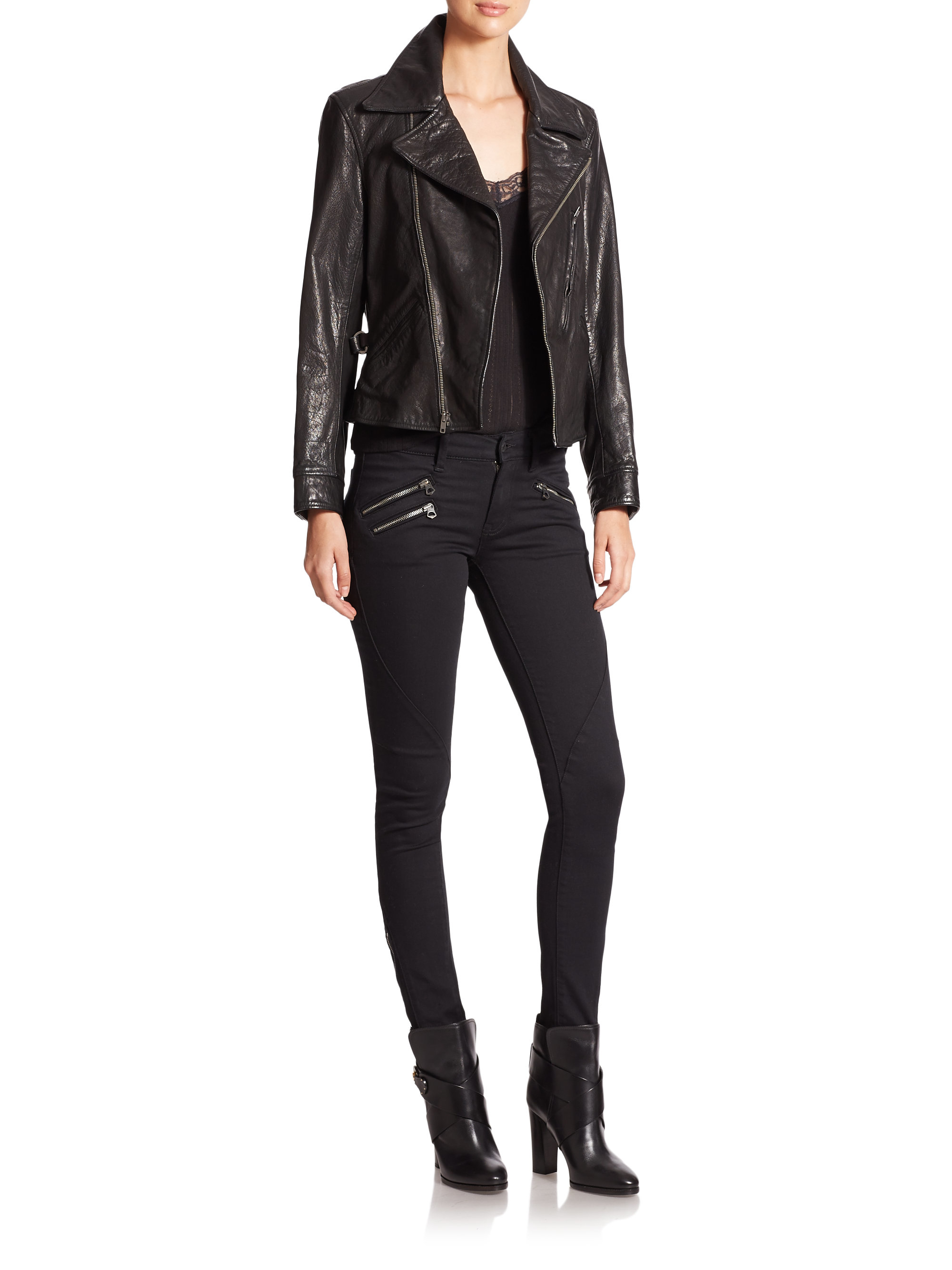 Lyst - Polo Ralph Lauren Washed Leather Moto Jacket in Black