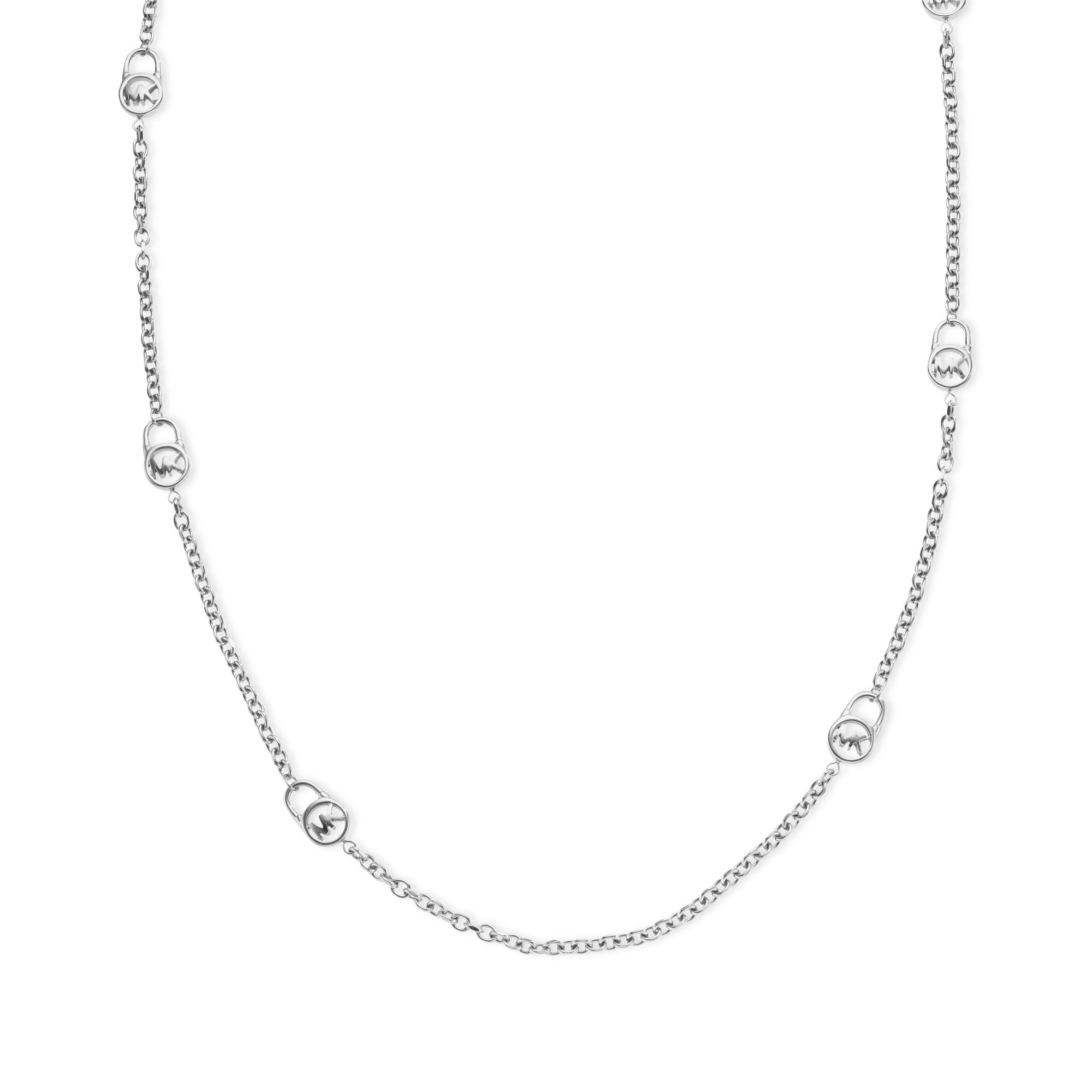 Michael Kors Silvertone Logo Padlock Station Necklace in Silver | Lyst