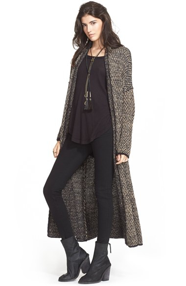 Lyst - Free People Long Sweater Coat in Black