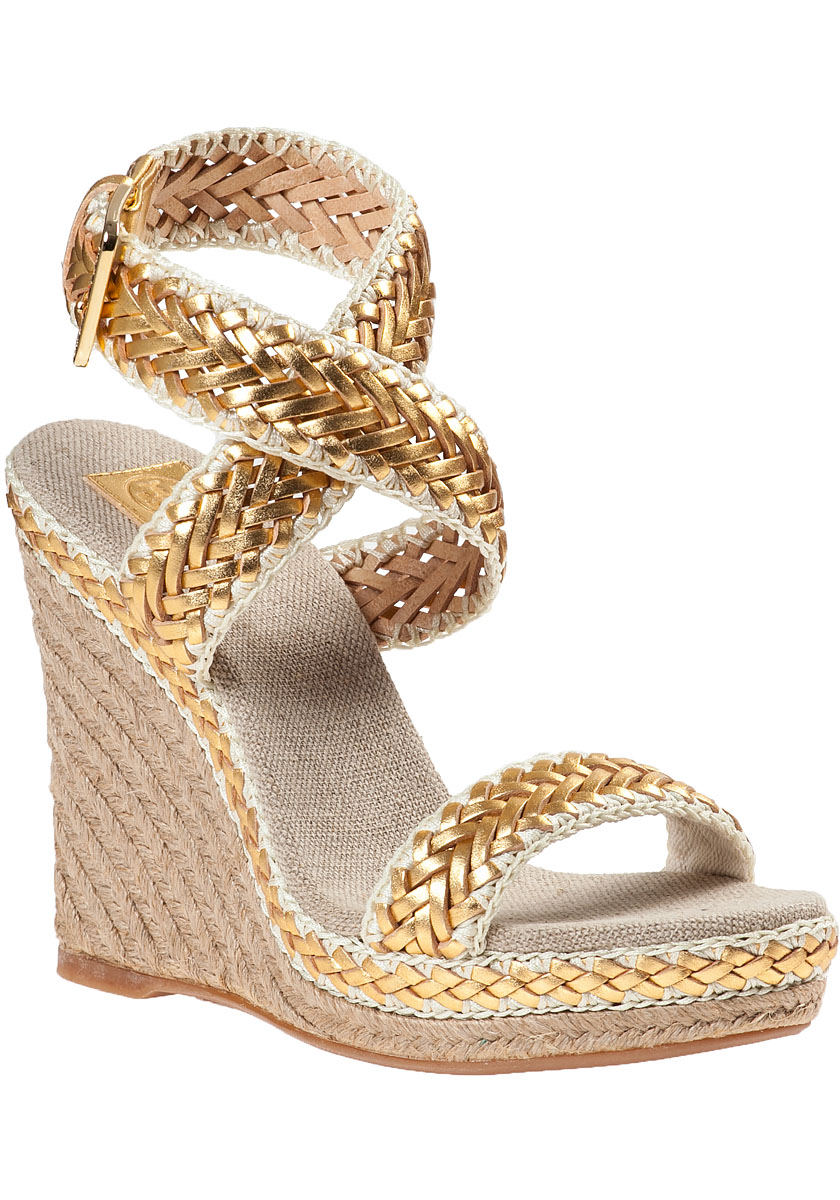 Lyst - Tory Burch Lilah Wedge Espadrille Gold Leather in Metallic