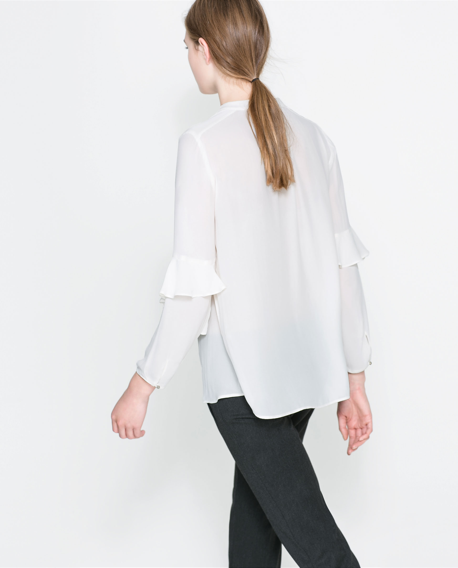 Zara Blouse with Ruffle Sleeves in White | Lyst