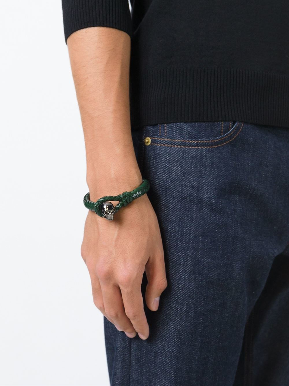 Lyst Alexander Mcqueen Woven Skull Bracelet In Green For Men Gallery