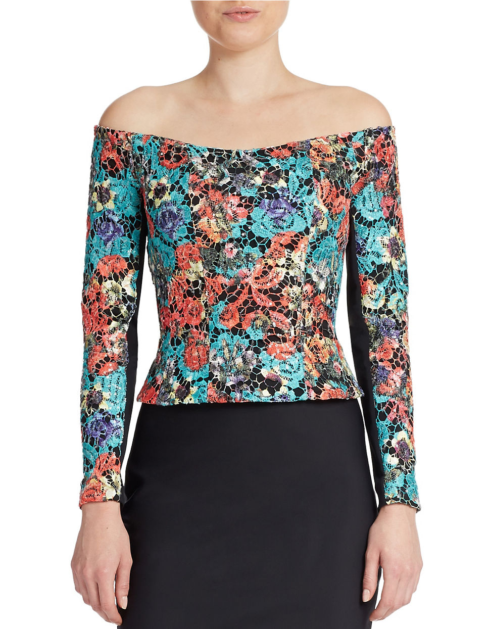 Lyst Alex Evenings Offtheshoulder Floral Lace Blouse in Black