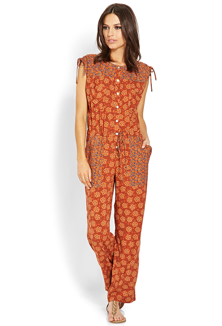 Forever 21 Retro Patched Jumpsuit in Orange (Rust/navy) | Lyst