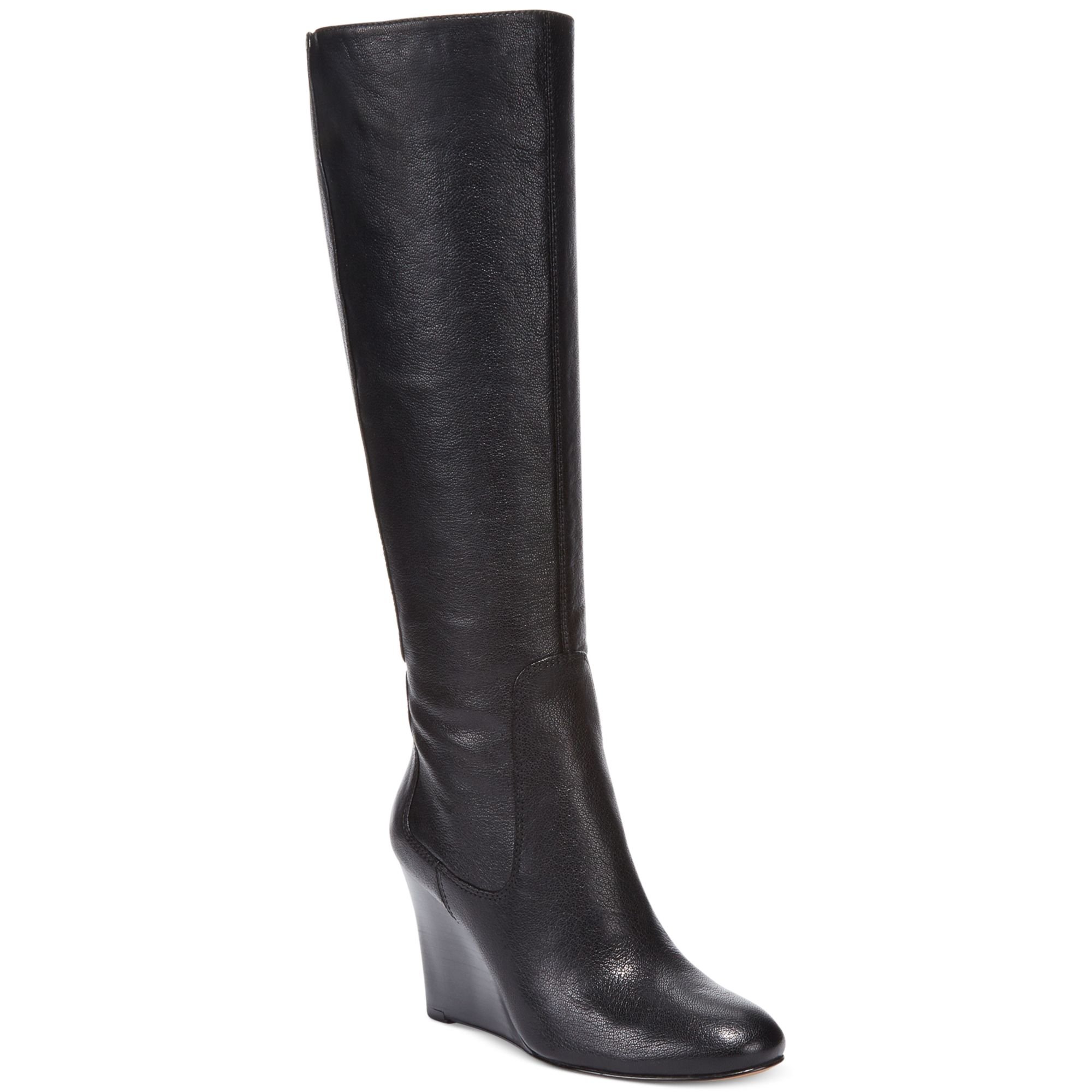 Nine West Heartset Tall Wedge Dress Boots in Black (Black Leather) | Lyst
