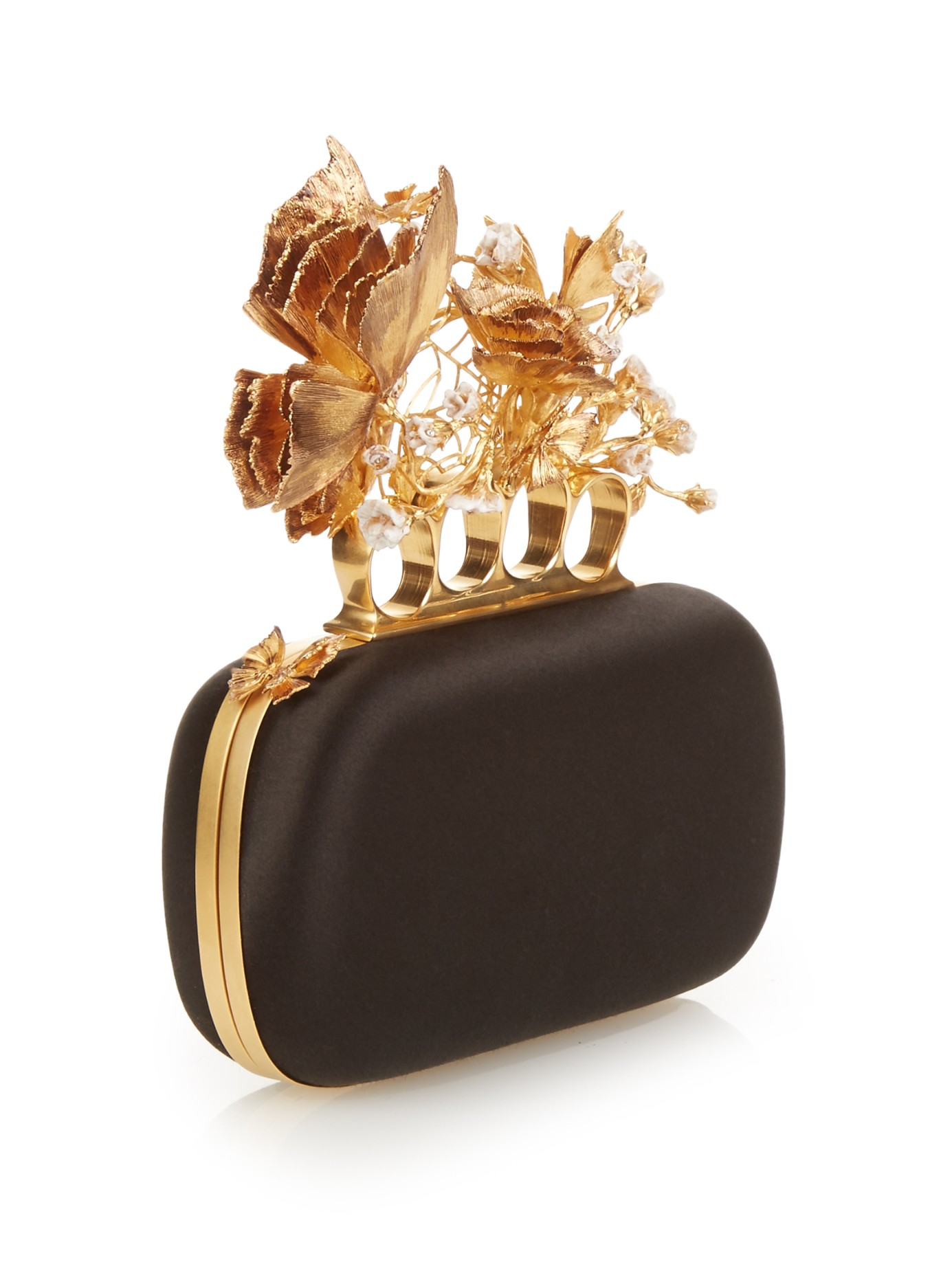 Lyst Alexander Mcqueen Butterfly Knuckleduster Satin Clutch in Black