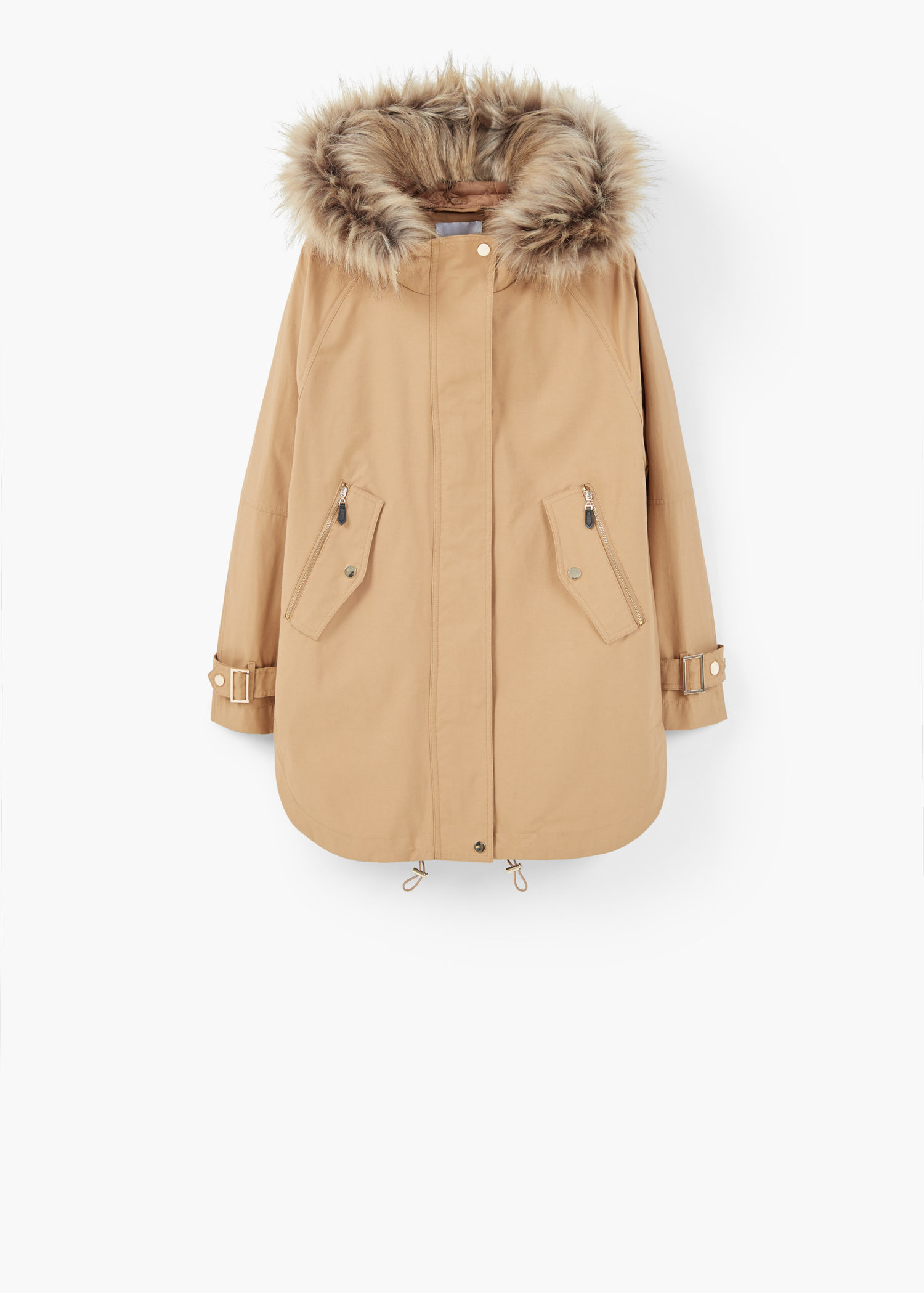 Lyst Mango Faux Fur Hood Coat in Brown