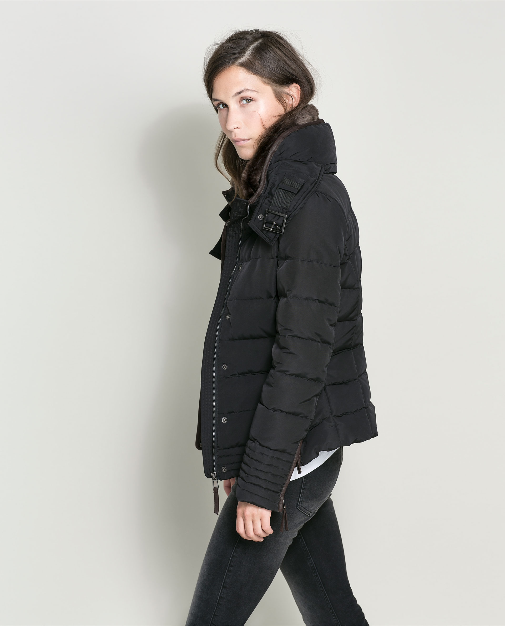 Zara Short Puffer Jacket In Black Lyst