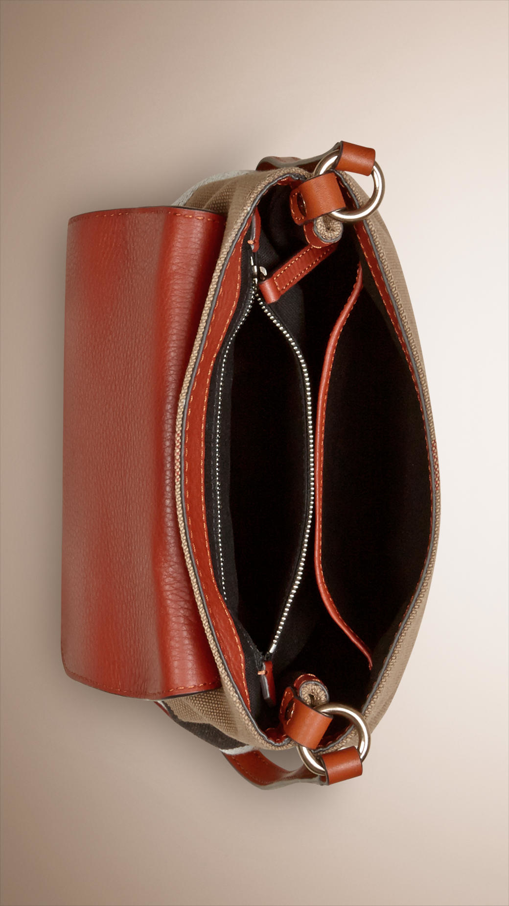 small canvas check and leather crossbody bag