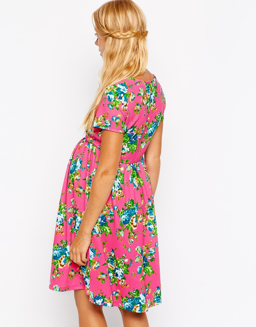 Lyst Asos Textured Skater Dress In Bright Floral Print