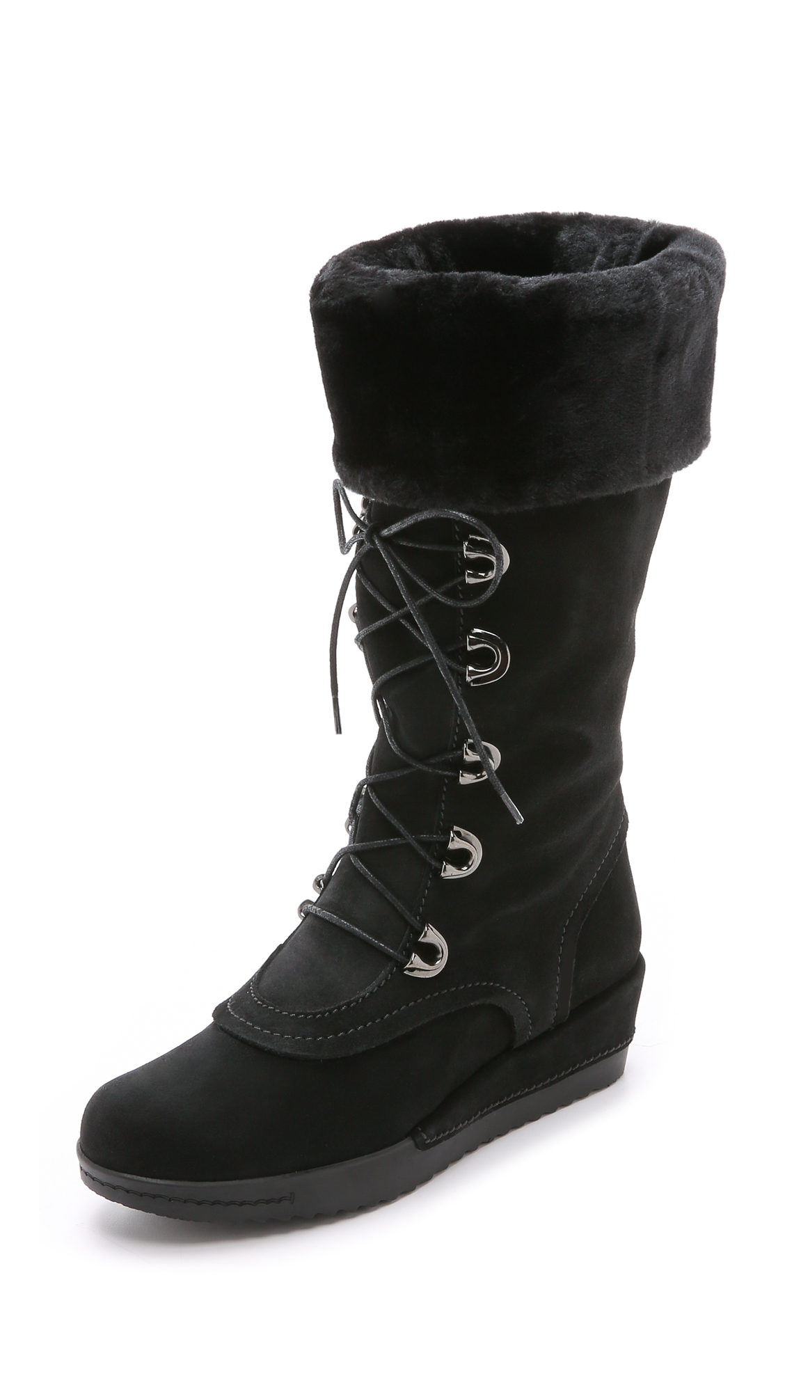 Stuart weitzman Bigfoot Faux Fur Lined Boots - Black in Black | Lyst