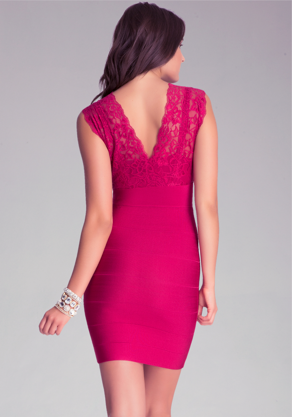 Lyst - Bebe Cutout Lace Bandage Dress in Red