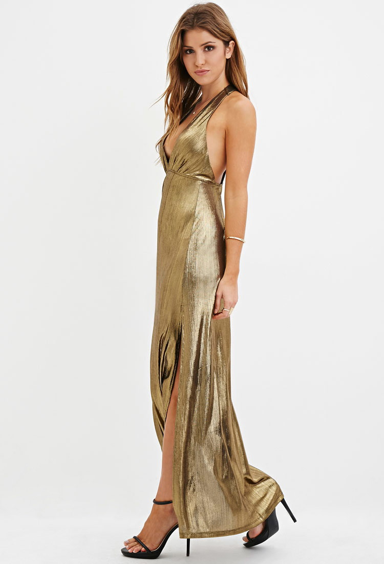 Lyst Forever 21 Metallic Halter Maxi Dress In Gallery