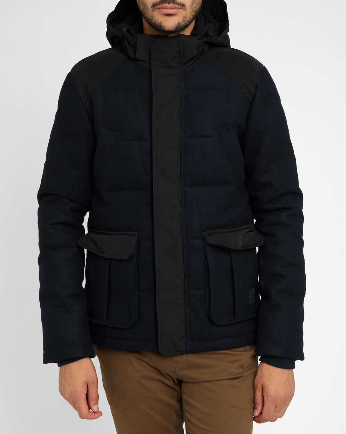 Eleven paris Black Nylon Navy Wool Dual-fabric Down Jacket in Black for ...