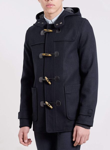 Topman Navy Wool Blend Duffle Coat in Blue for Men | Lyst