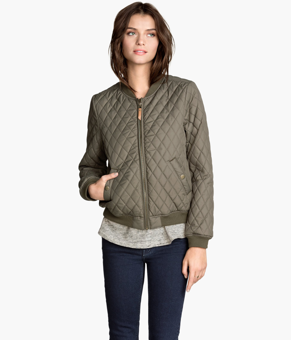 H&ampm Quilted Bomber Jacket in Natural | Lyst