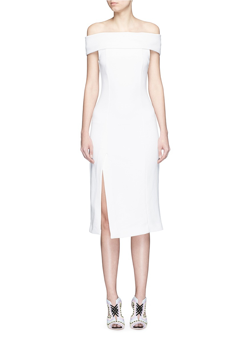 Nicholas Bandage Fold Shoulder Dress in White | Lyst