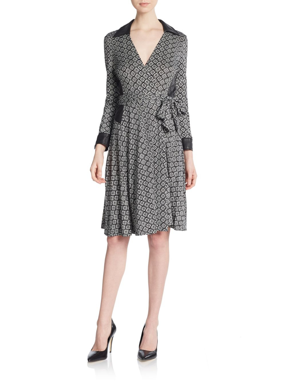 Lyst Diane Von Furstenberg Rosie Printed Silk Leather Trim Wrap Gallery
