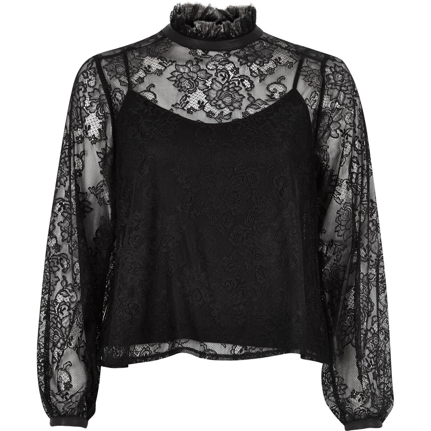 River Island Black Lace Victoriana High Neck Blouse in Black - Lyst