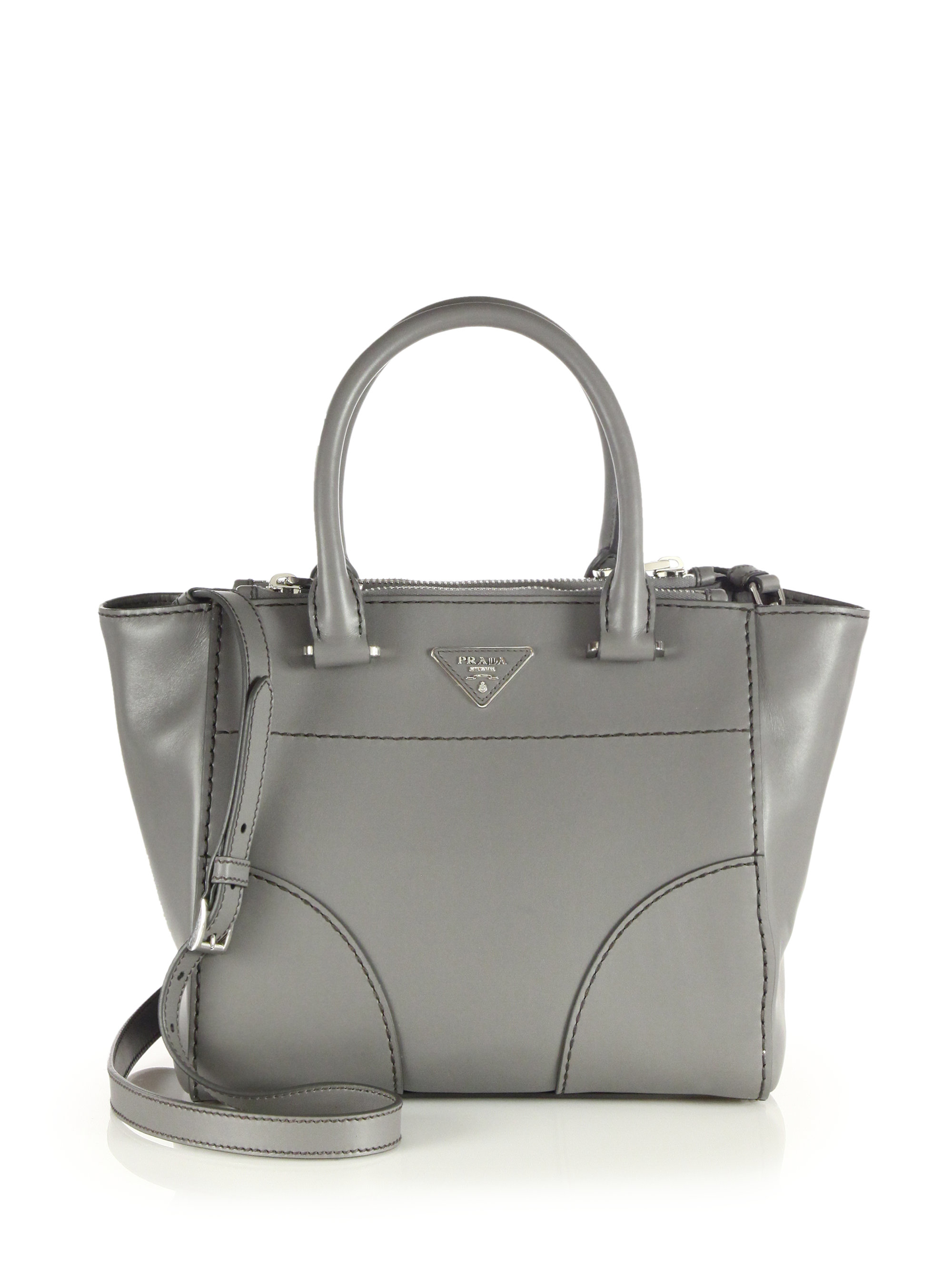 Prada City Calf Twin Pocket Tote in Gray (grey) | Lyst