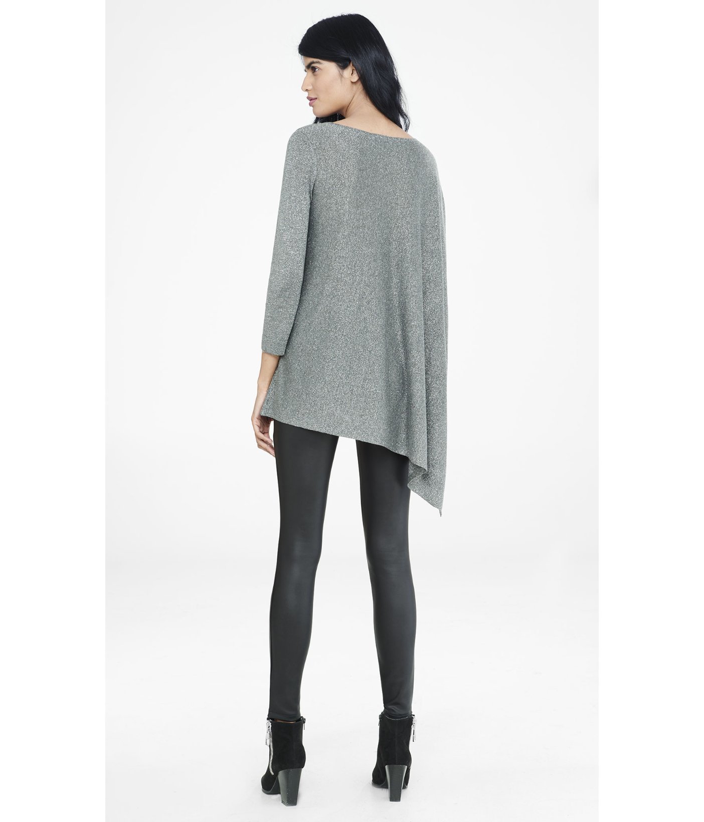 Express Metallic Extreme Asymmetrical Tunic Sweater in Gray | Lyst