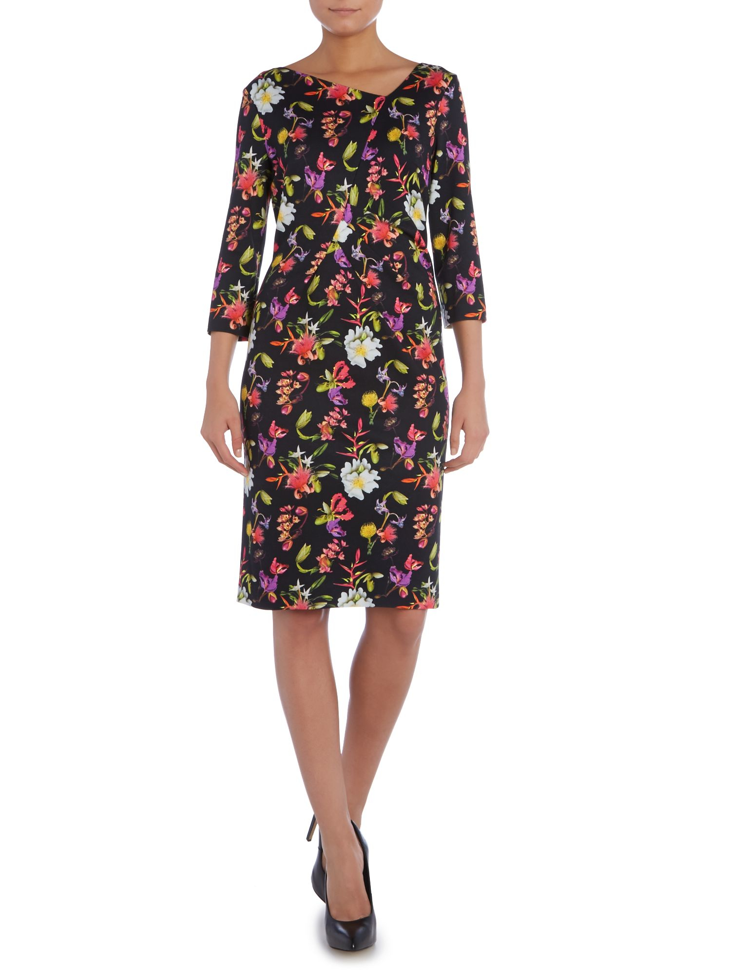 Escada Dekay Long Sleeve Floral Print Dress in Floral (Black) | Lyst