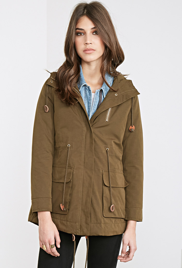 Forever 21 Hooded Canvas Utility Jacket in Green | Lyst