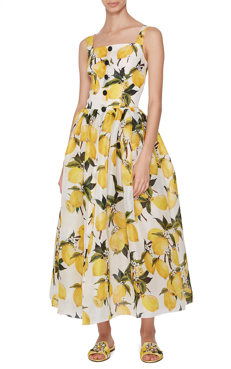 Dolce & gabbana Cotton Lemon Print And Needlepoint Dress | Lyst