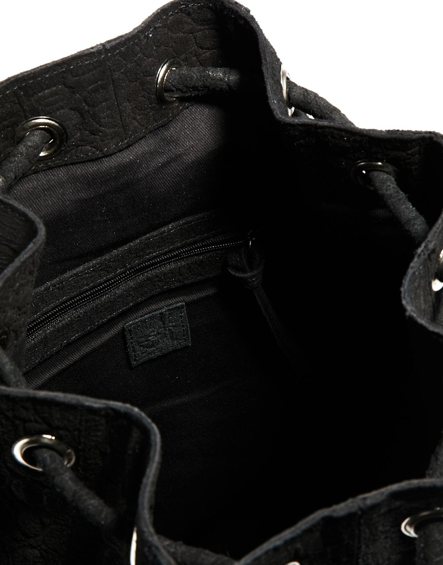 small festival backpack in black crocodile embossed leather