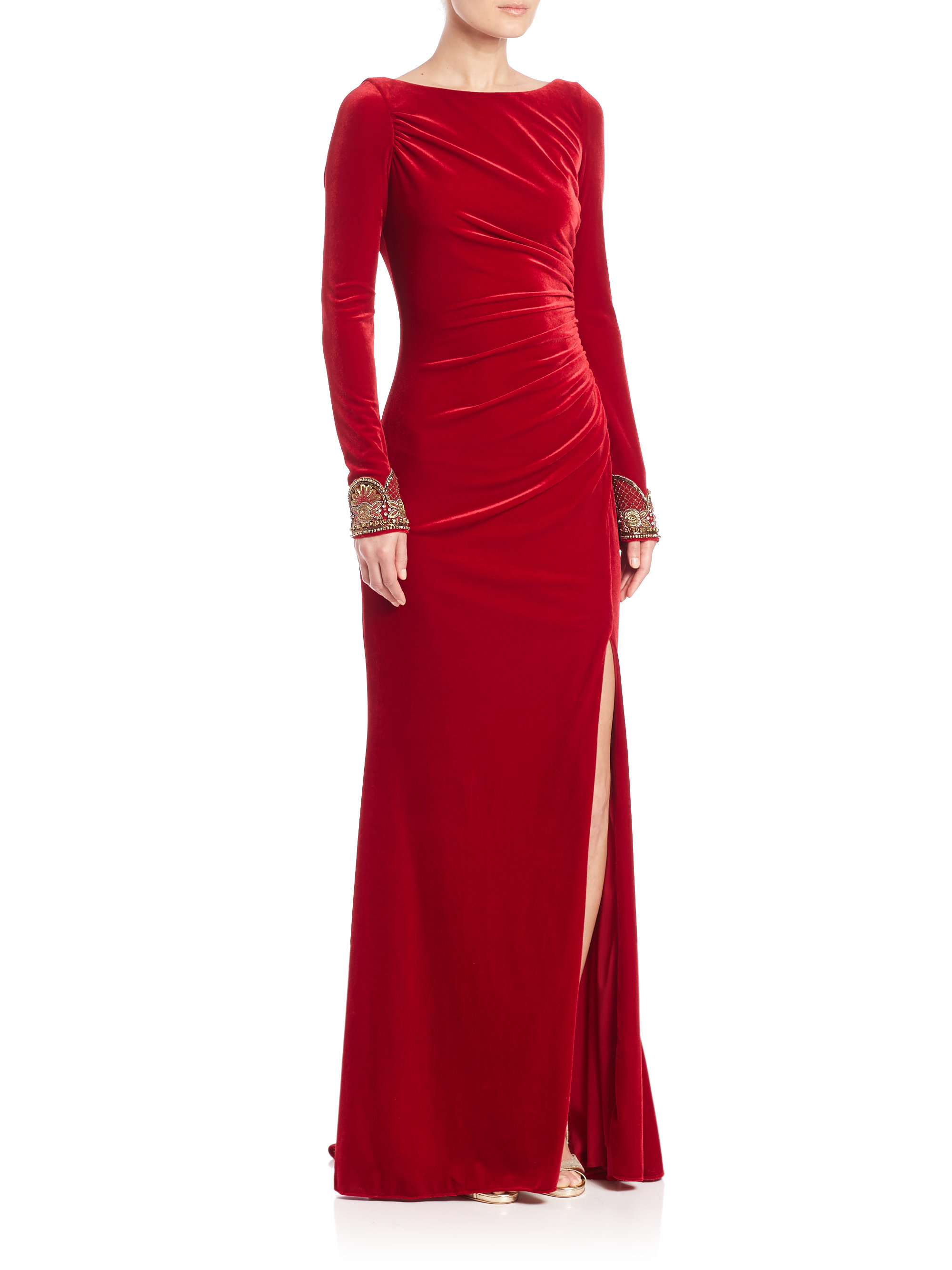 red embellished gown