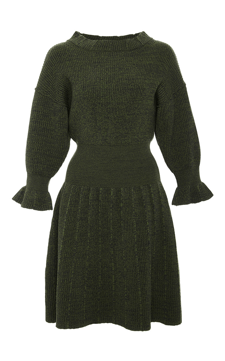 Lyst - Sonia Rykiel Ribs Merino Wool Knit Dress in Green