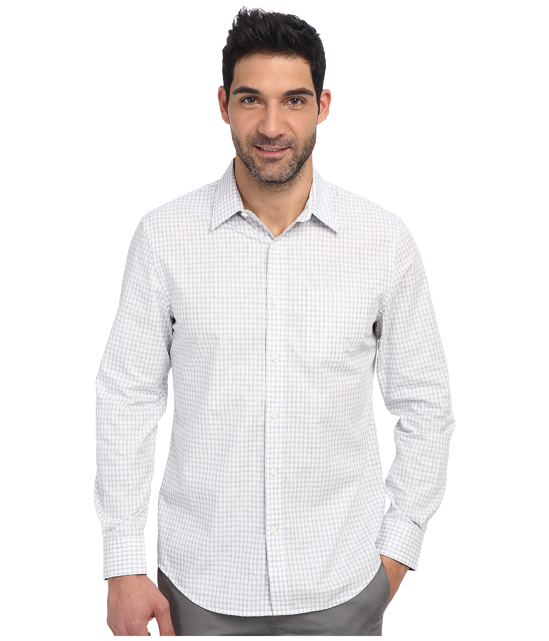 Perry ellis Long Sleeve Heatherd Pattern Shirt in White for Men (Bright ...