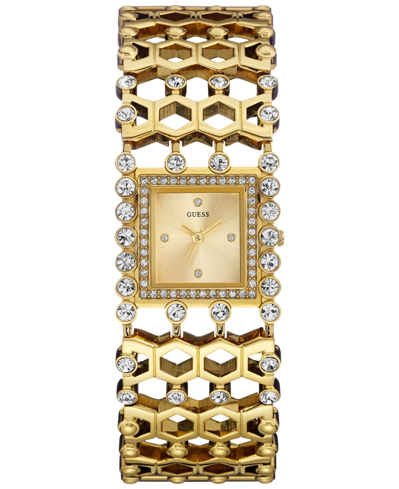 Lyst Guess Women S Crystal Accent Gold Tone Bracelet Watch 37mm Gallery