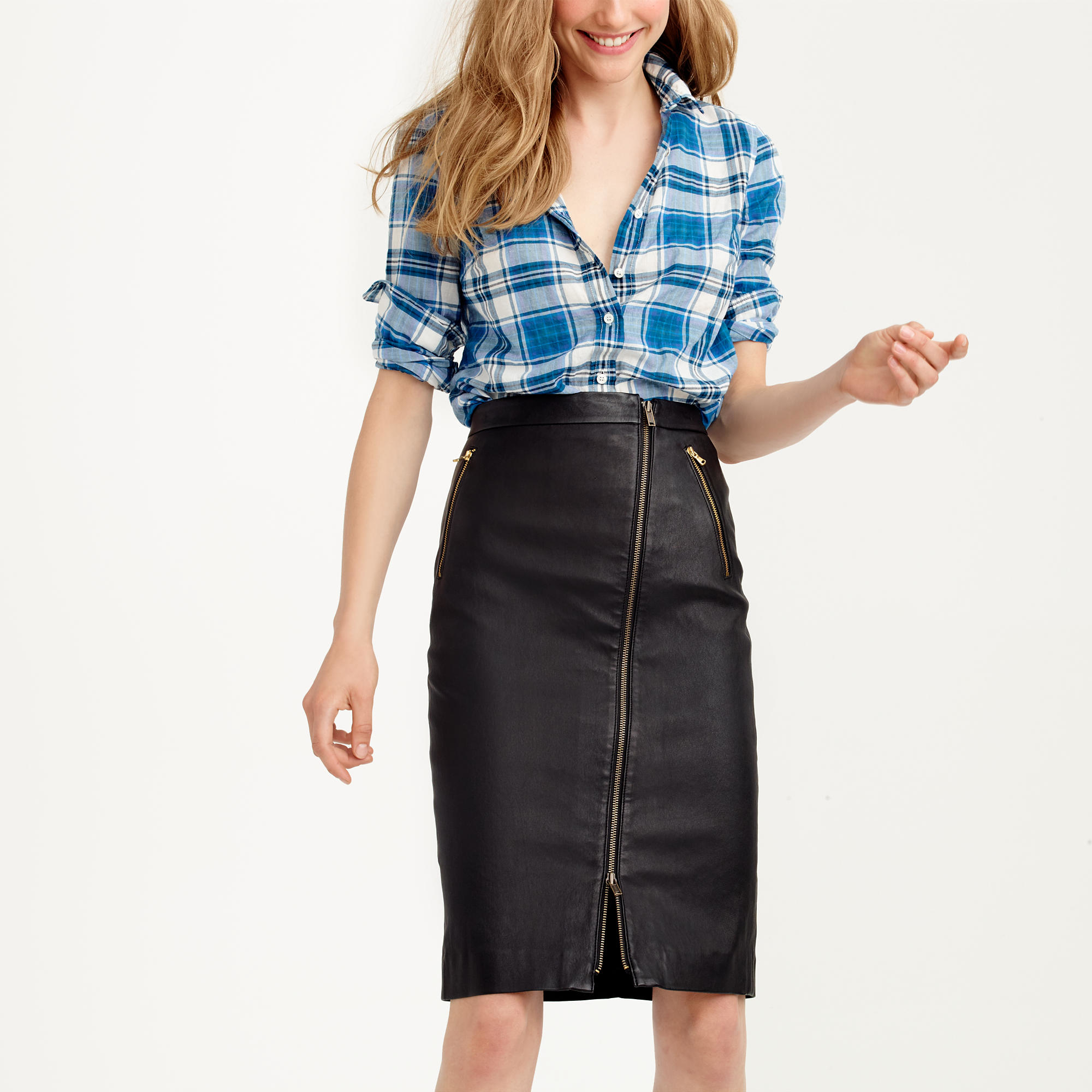 Lyst J.Crew Collection Leather Motorcycle Pencil Skirt in Black