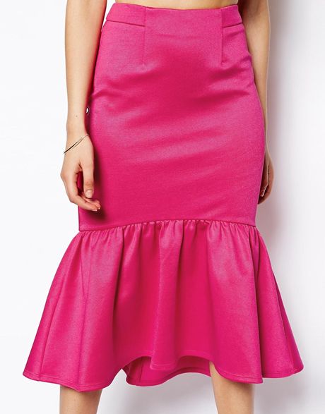 Asos Pencil Skirt in Textured Bandage with Peplum Hem in Pink | Lyst