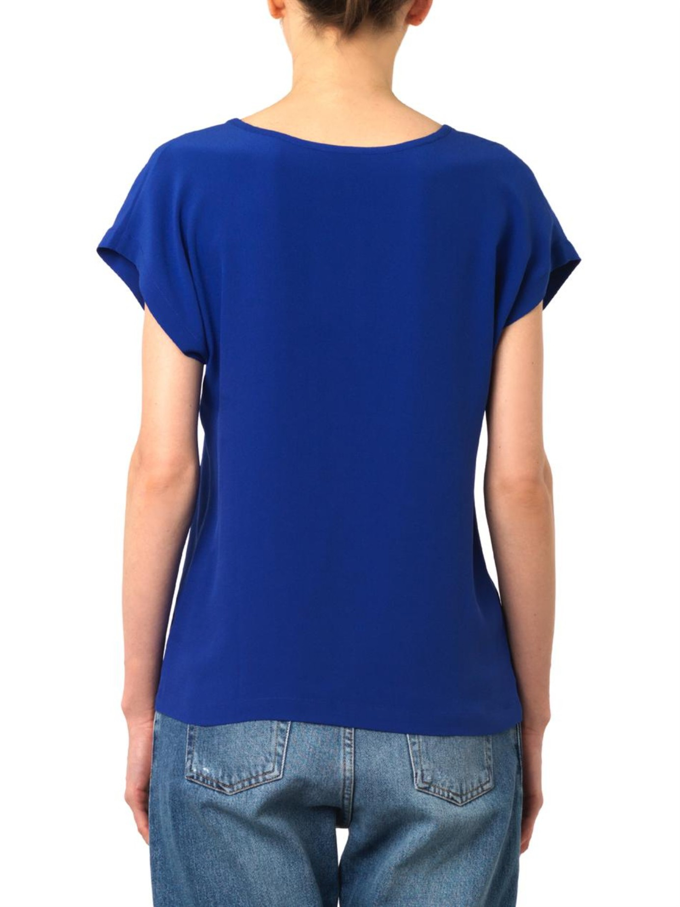 Lyst - Freda Scoop-Neck Silk T-Shirt in Blue