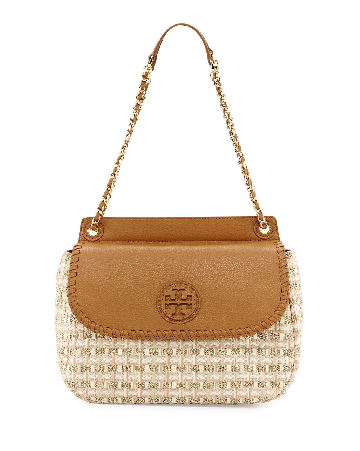 Tory burch Marion Woven Straw Saddle Bag in Beige (GOLD WEAVE) | Lyst