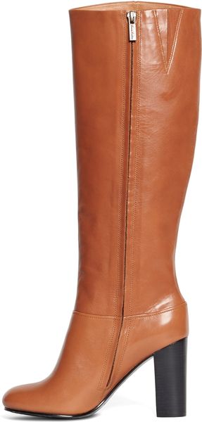 leather stacked heel boots
