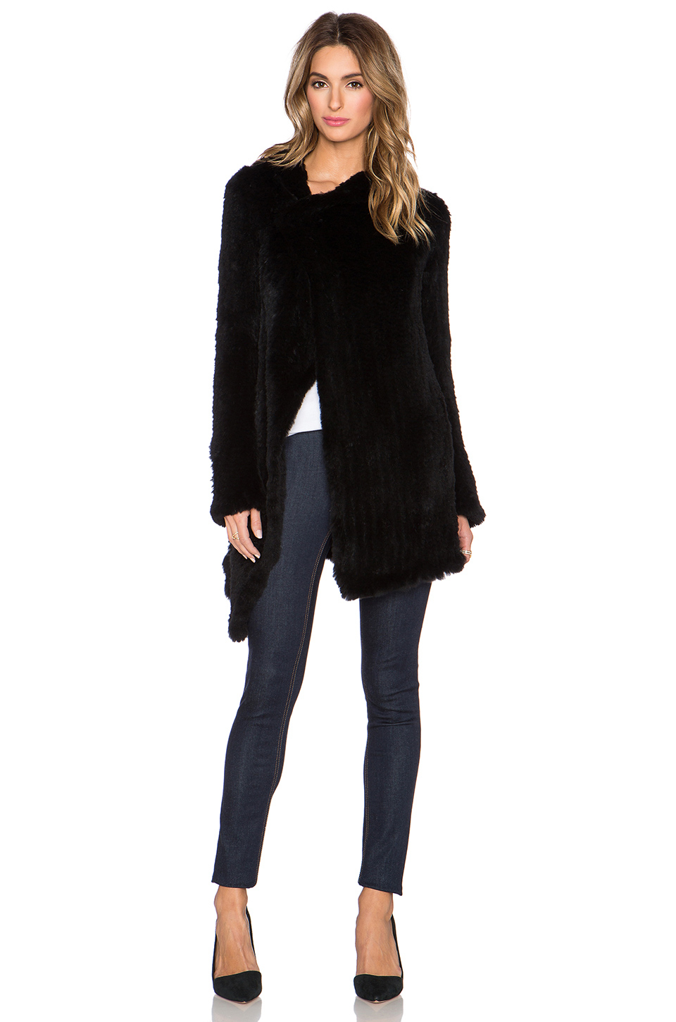 Arielle Dd Front Rabbit Fur Coat In Black Lyst Black Rabbit Fur Coat